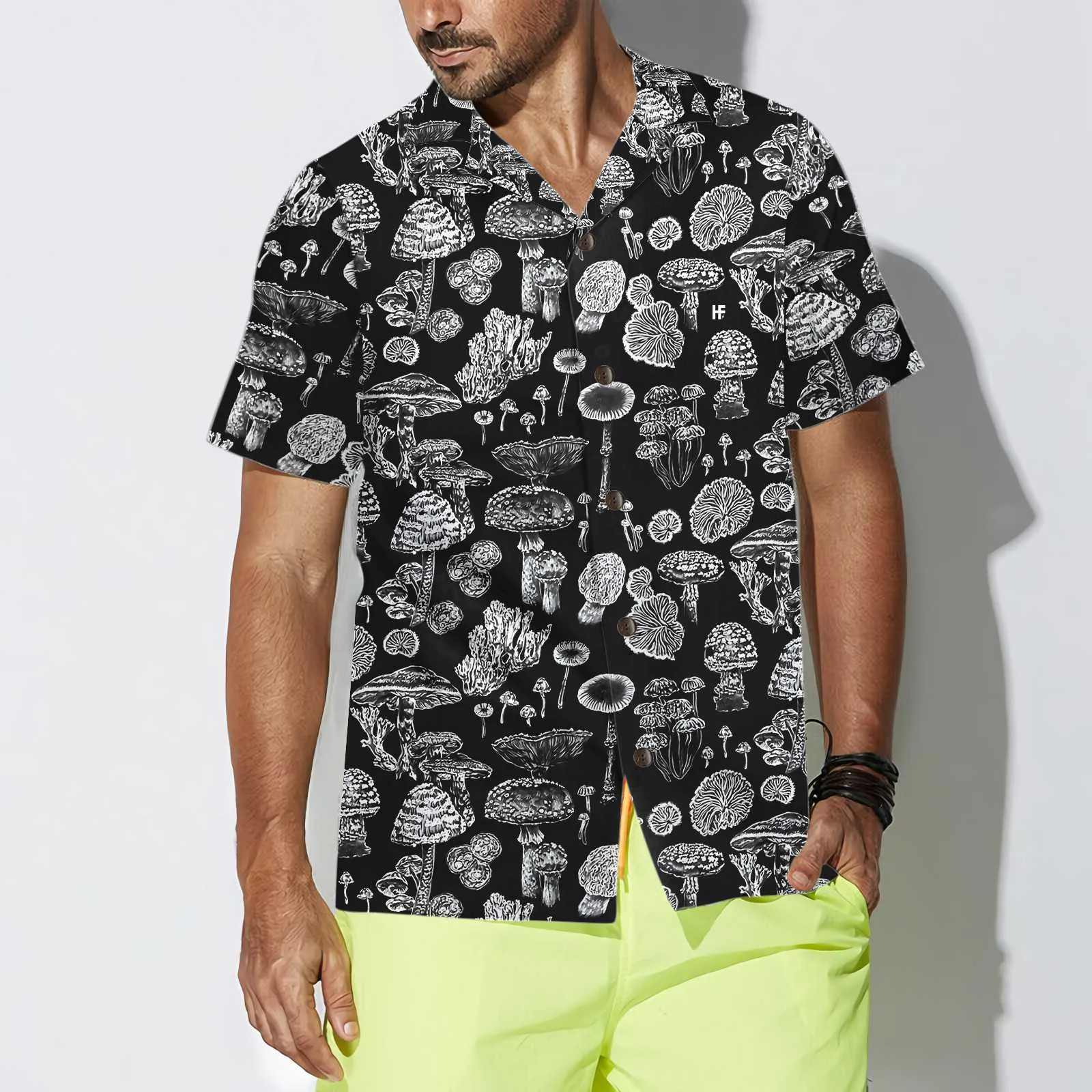 Black And White Mushroom Hawaiian Shirt, Casual Mushroom Shirt For Men & Women, Mushroom Print Shirt