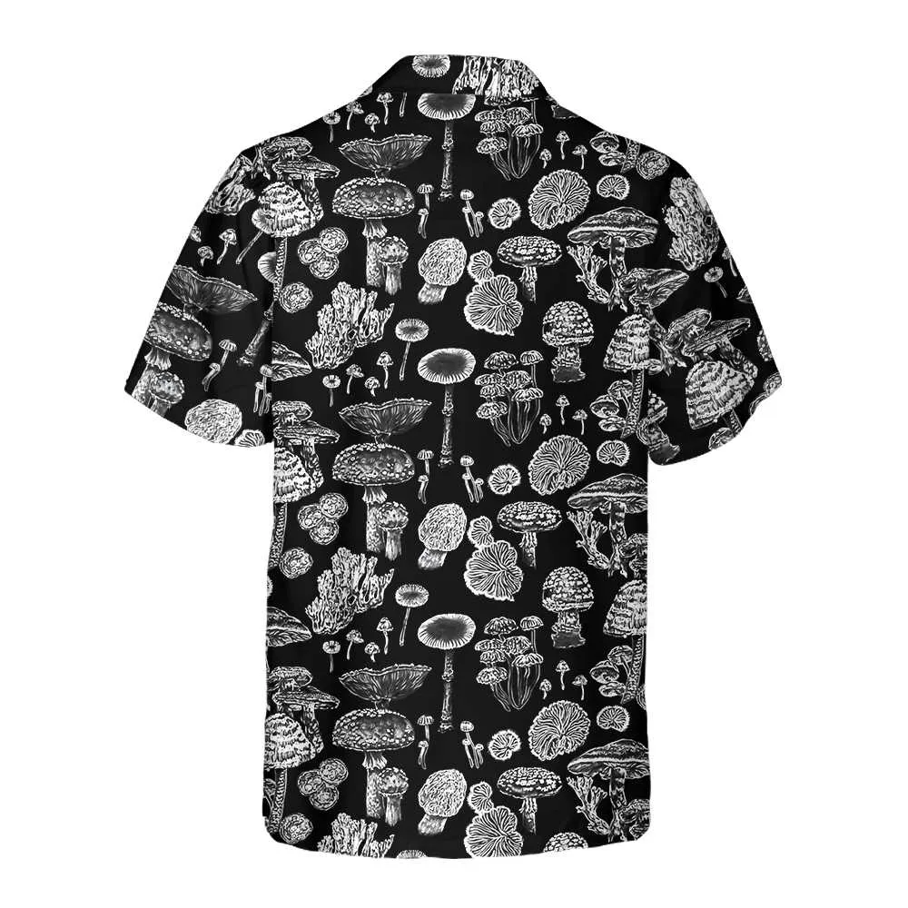 Black And White Mushroom Hawaiian Shirt, Casual Mushroom Shirt For Men & Women, Mushroom Print Shirt