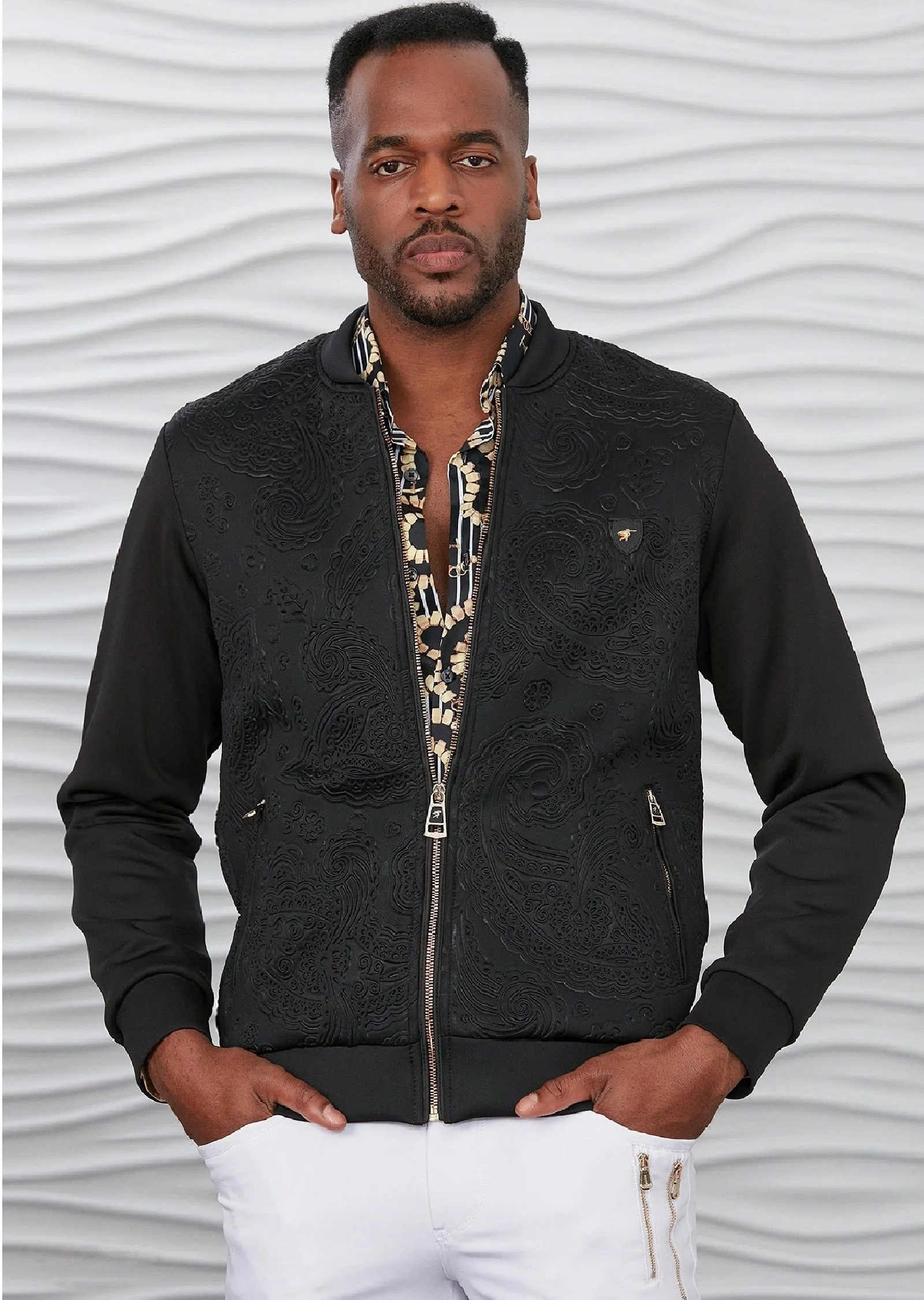 Black Gold Paisley Scuba Jacket