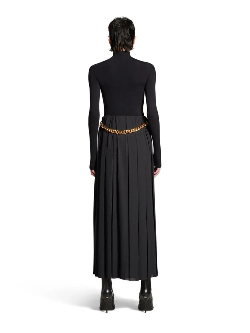 Black Pleated Skirt with Chain Detail