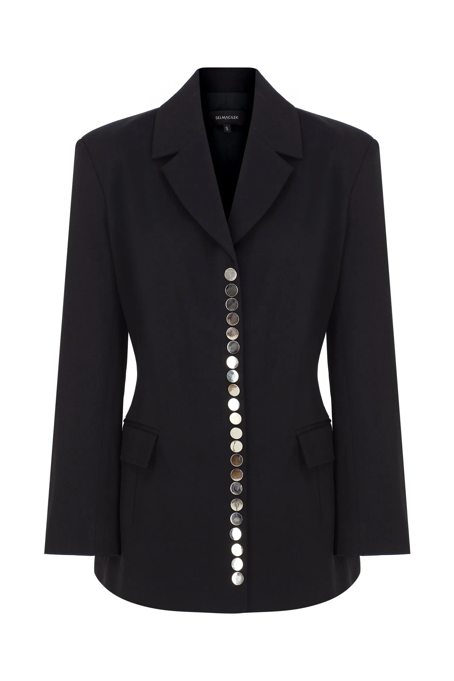 BLACK SILVER PRESS-STUD DETAILED BLAZER JACKET