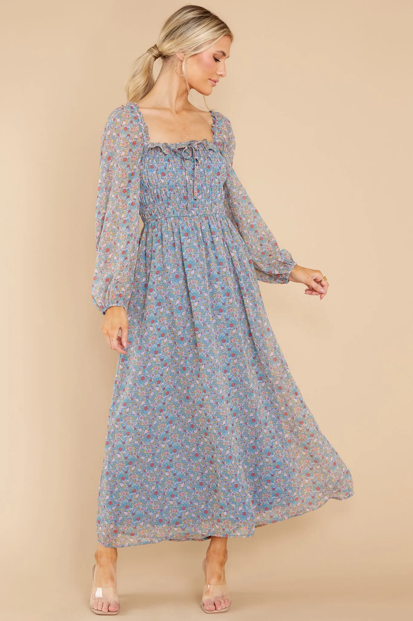 Blissful Moments Blue Multi Floral Print Maxi Dress