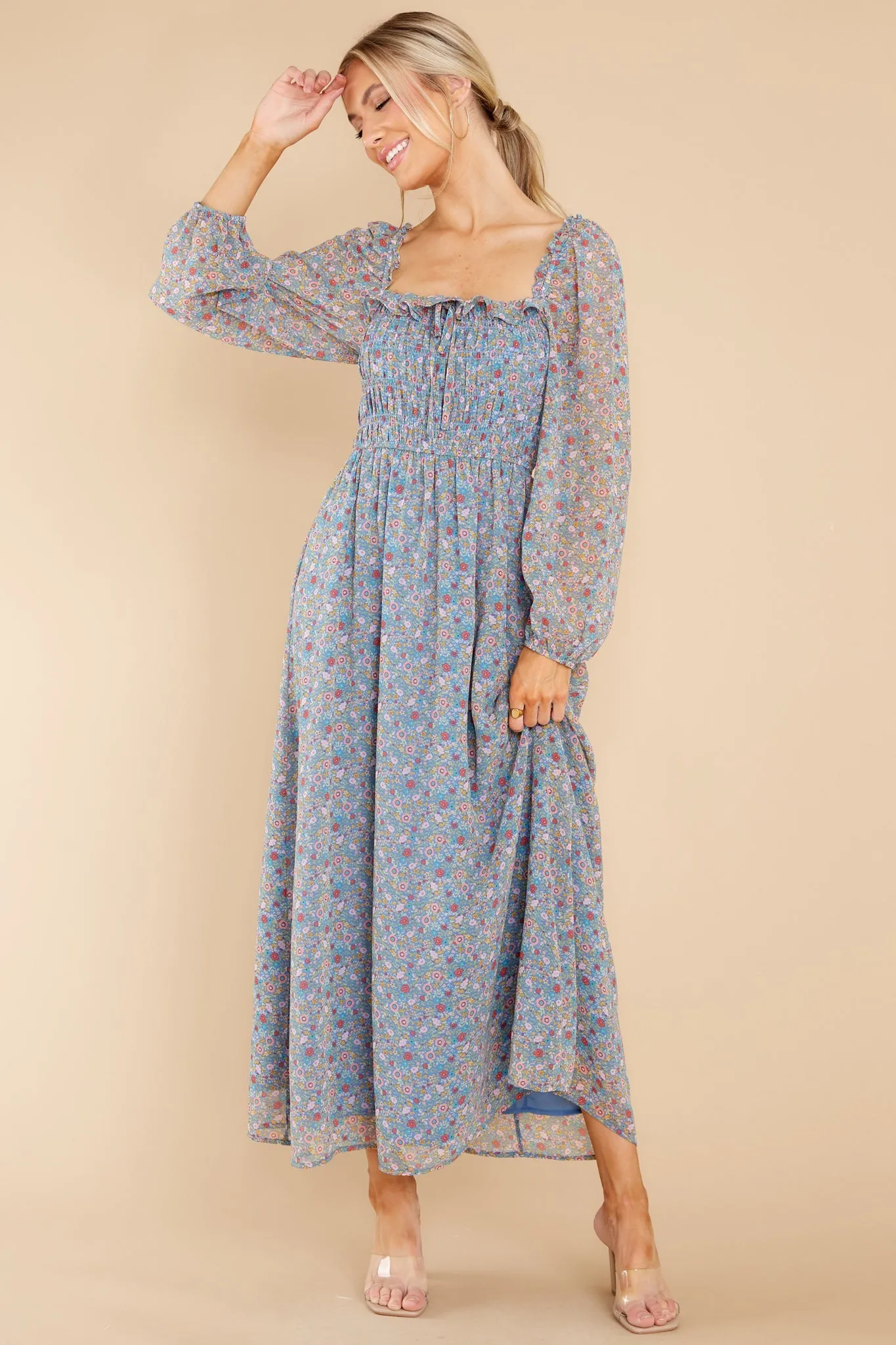 Blissful Moments Blue Multi Floral Print Maxi Dress