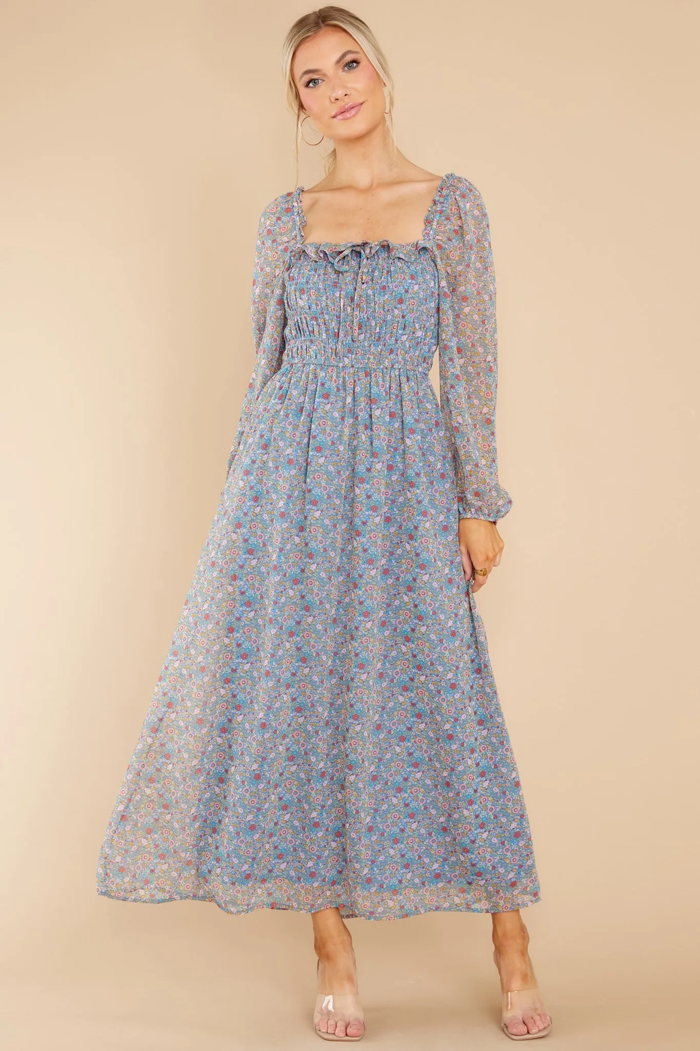 Blissful Moments Blue Multi Floral Print Maxi Dress