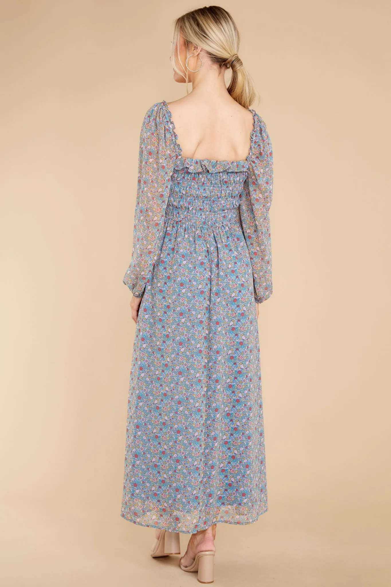 Blissful Moments Blue Multi Floral Print Maxi Dress