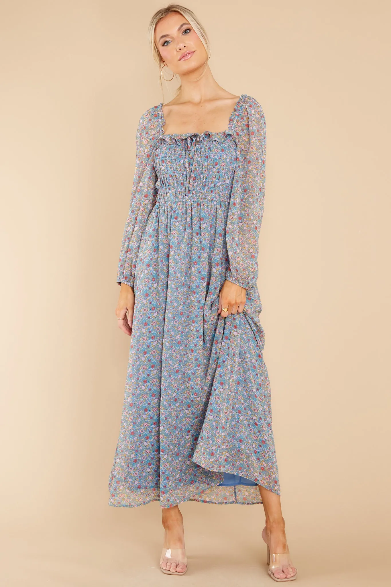 Blissful Moments Blue Multi Floral Print Maxi Dress