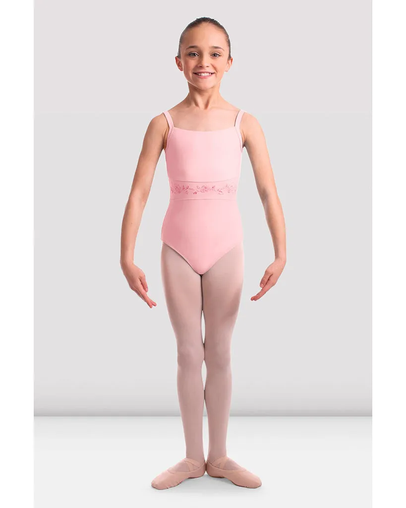 Bloch Lezlie Scoop Neck Mesh Back Rose Embroidered Camisole Leotard - CL2377 Girls