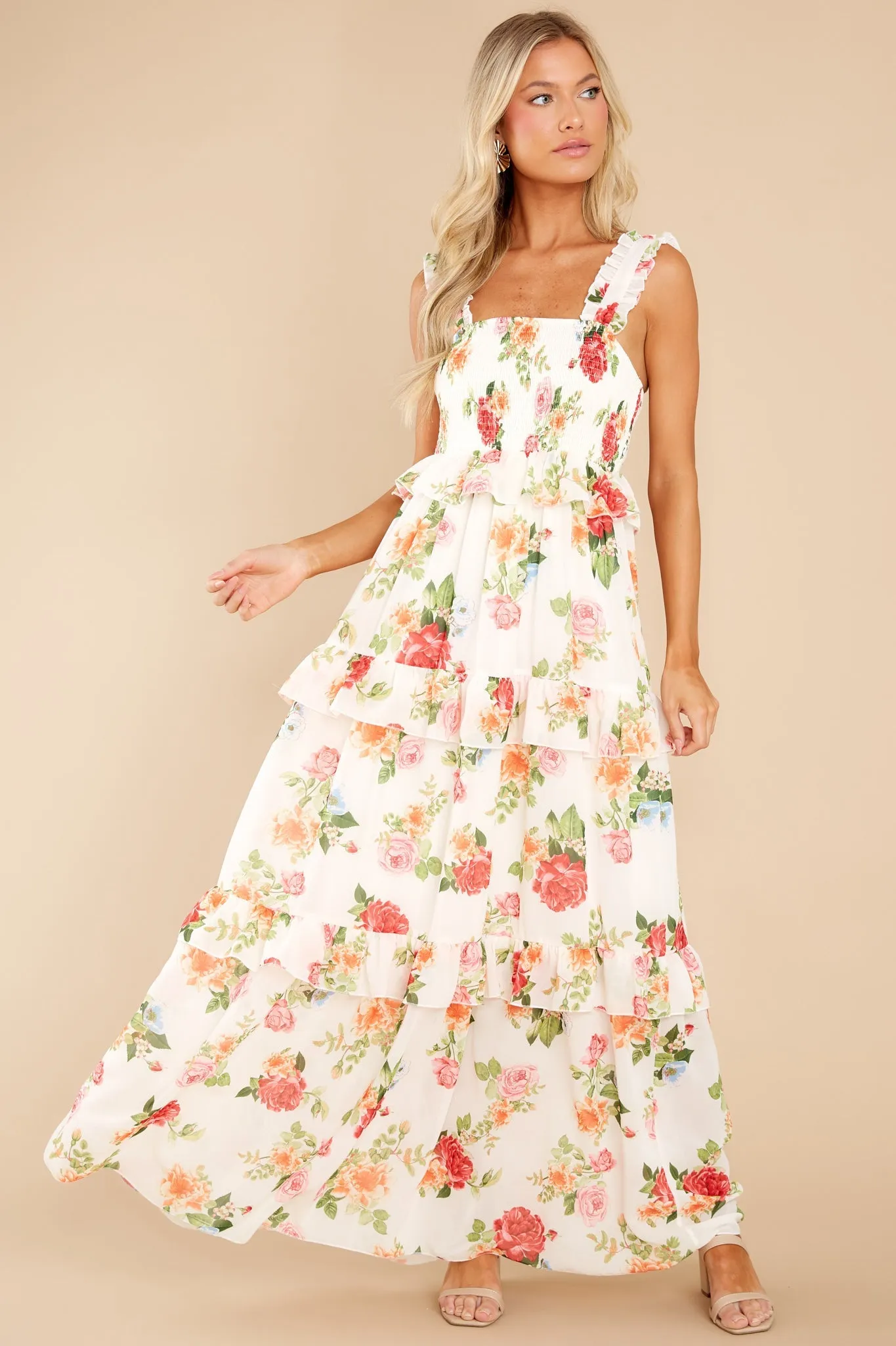 Blossoms Of Passion White Floral Print Maxi Dress