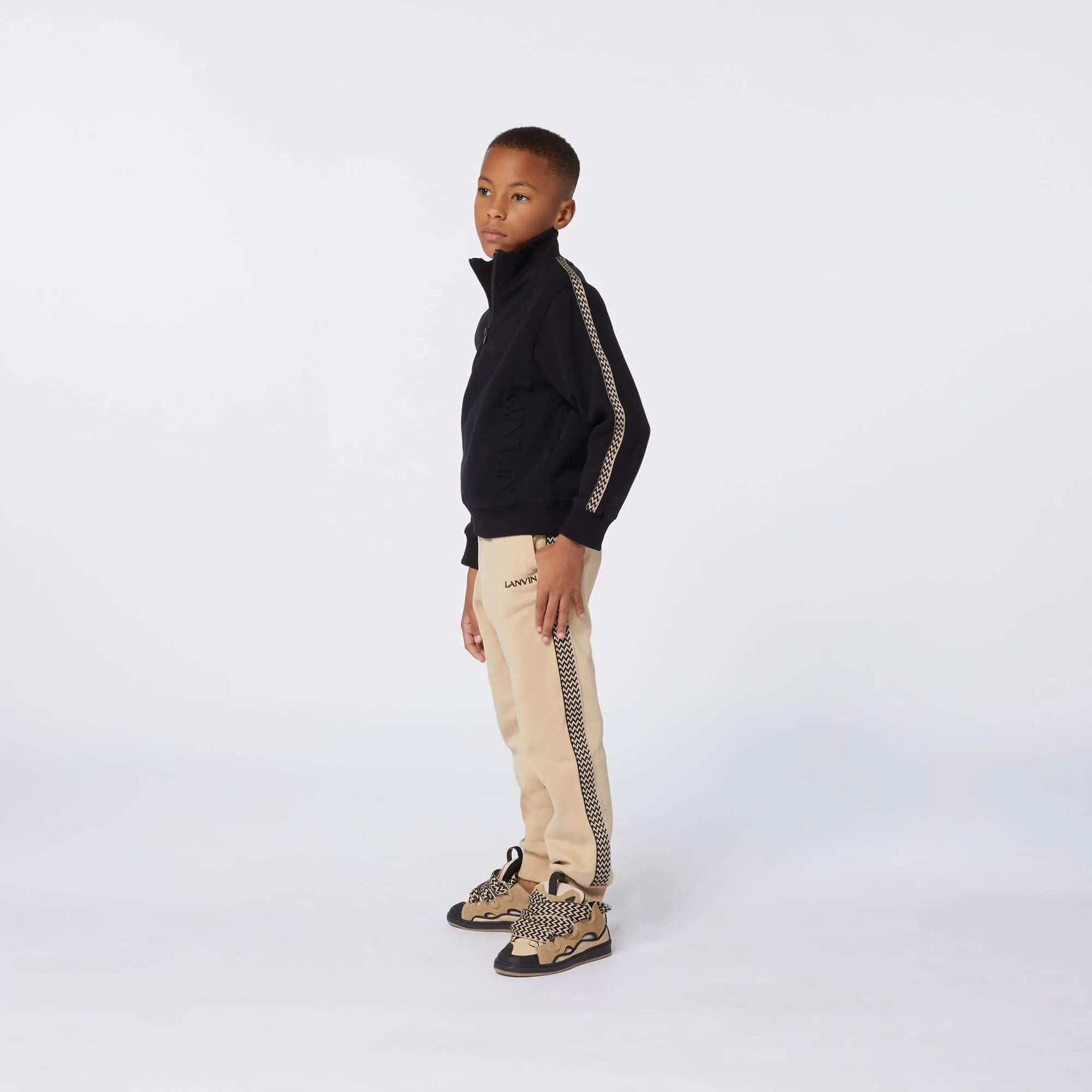 Boys Beige Curb Logo Joggers