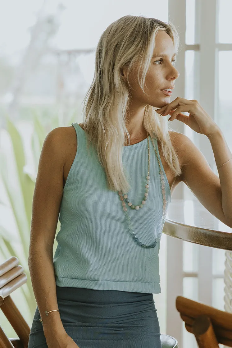 Brooke Cropped Tank - Seaside Blue Ribbed