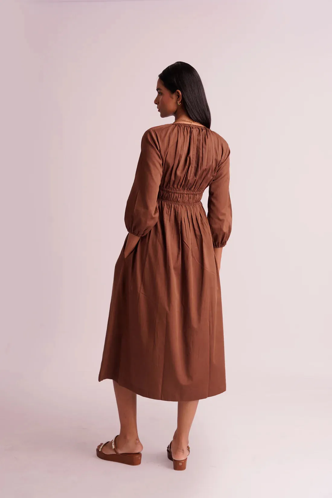 Brown 100% Linen Women's Work Dress