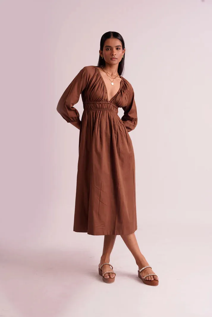 Brown 100% Linen Women's Work Dress