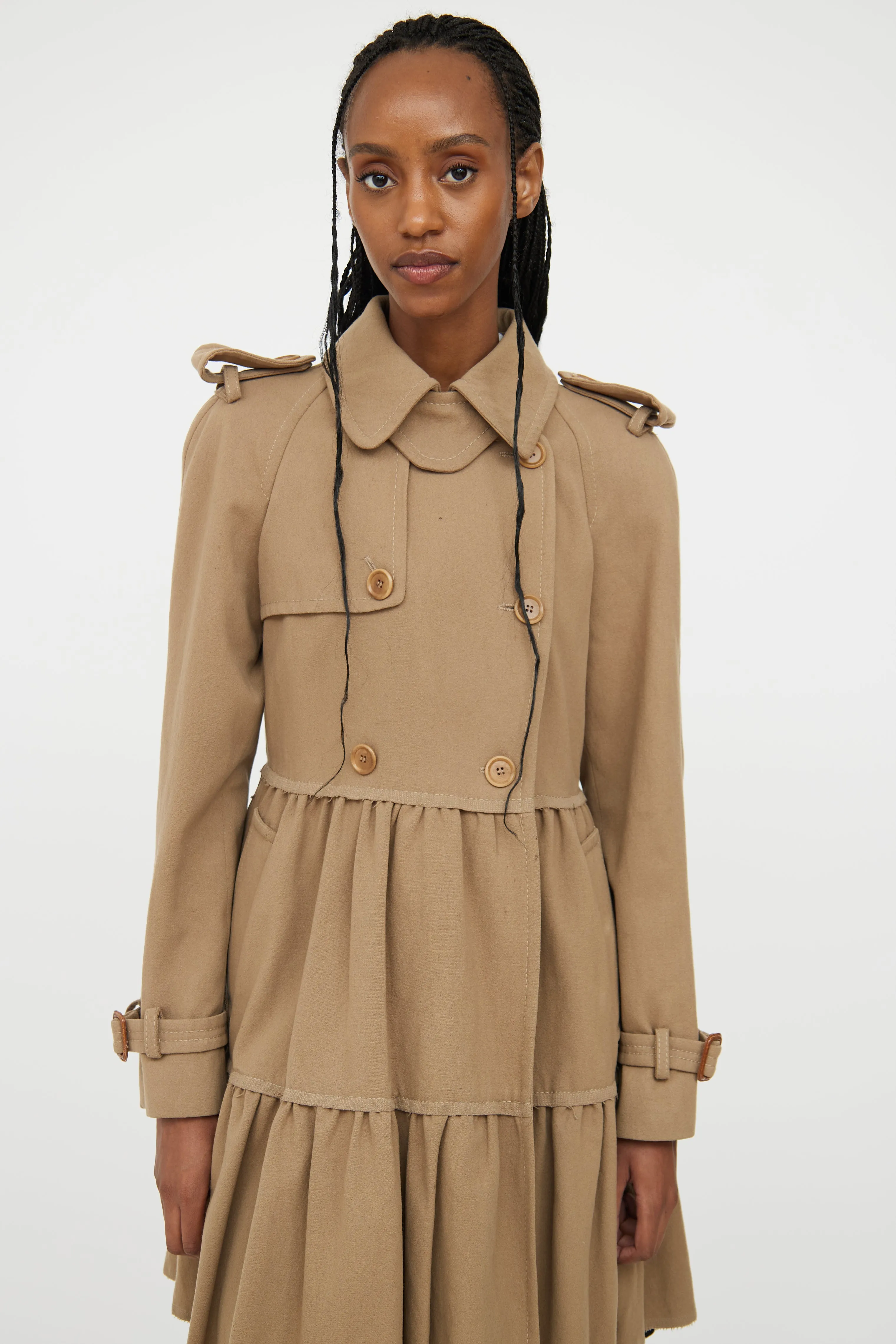 Brown Peplum Wool Trench Coat