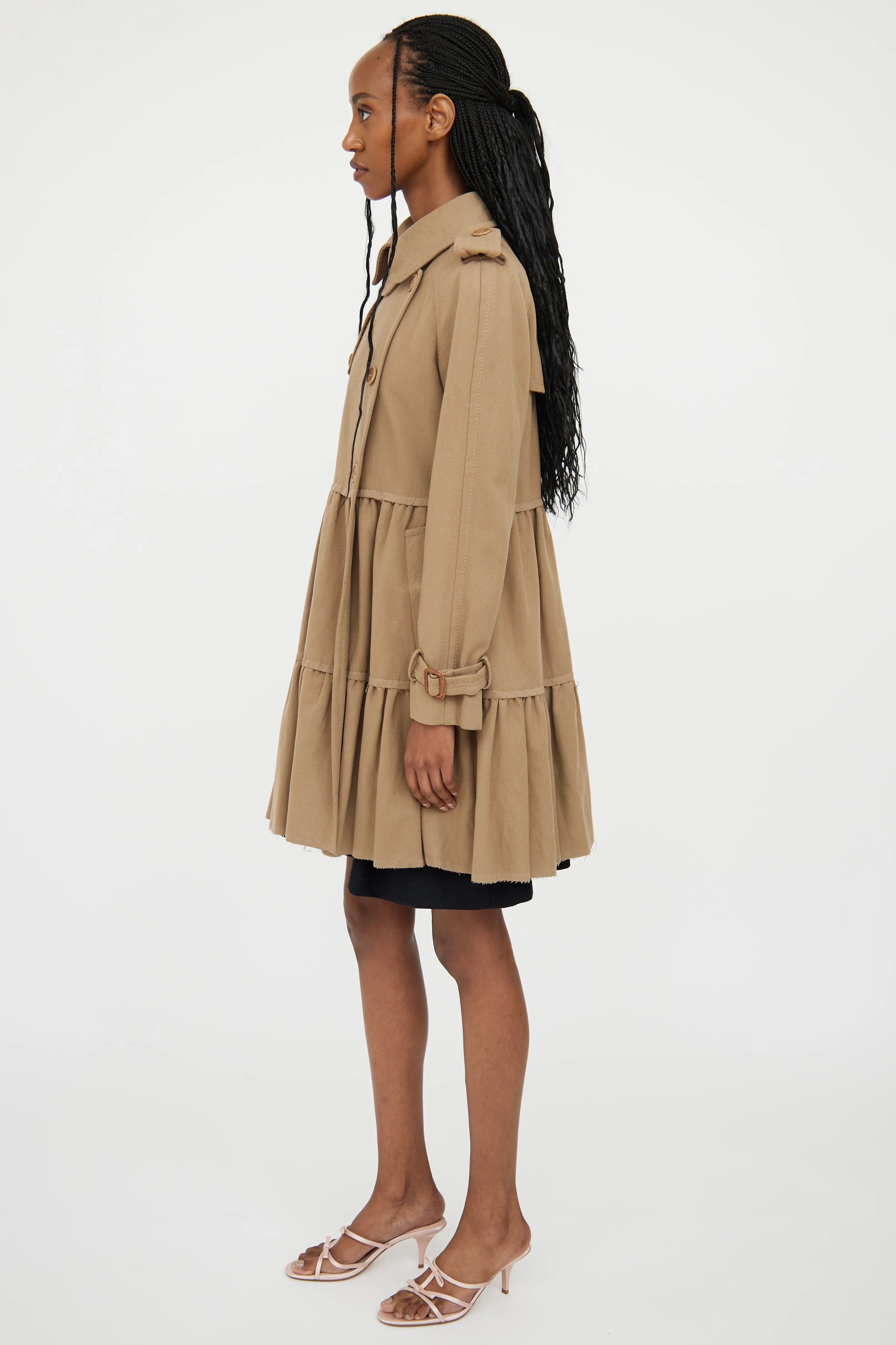 Brown Peplum Wool Trench Coat