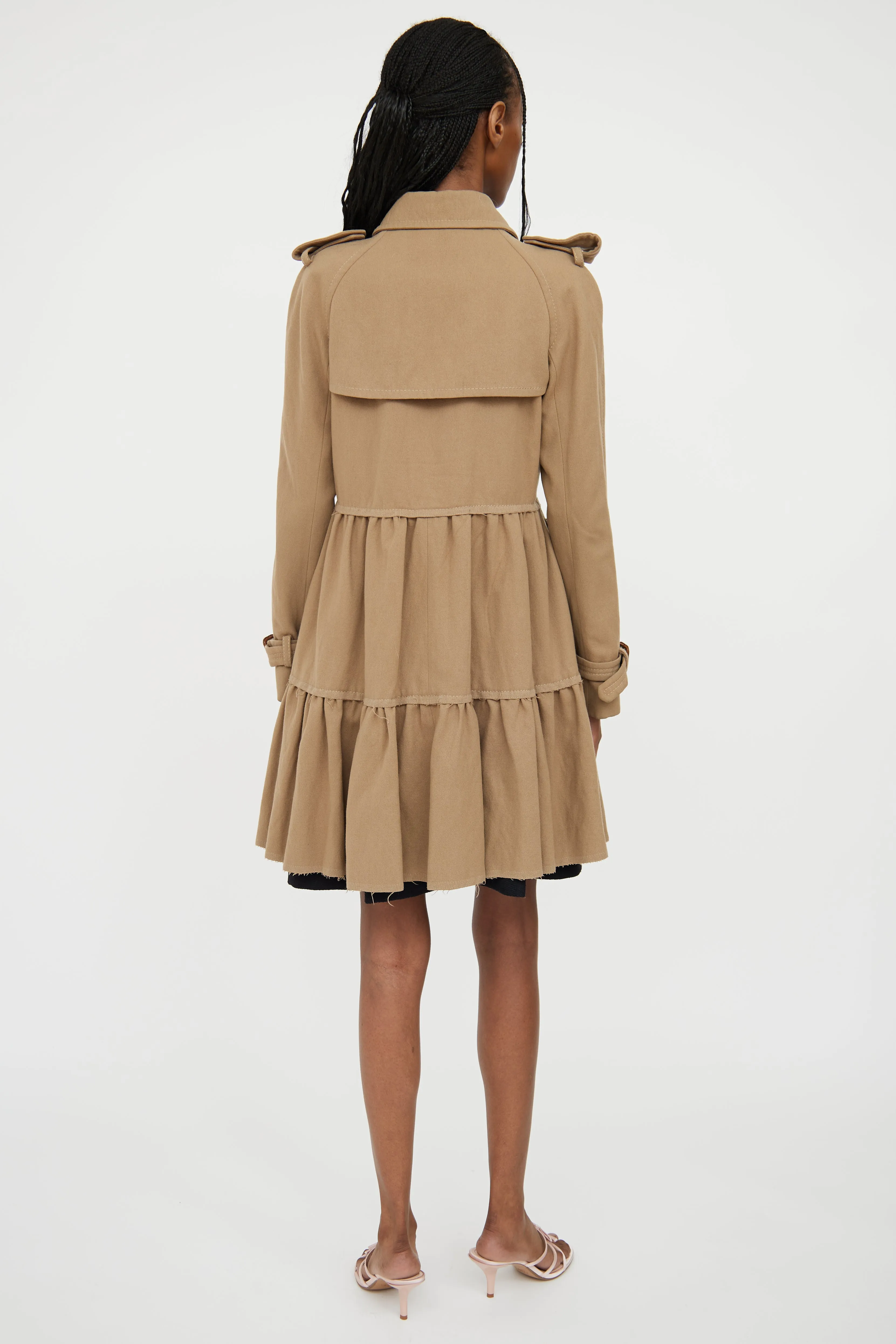 Brown Peplum Wool Trench Coat