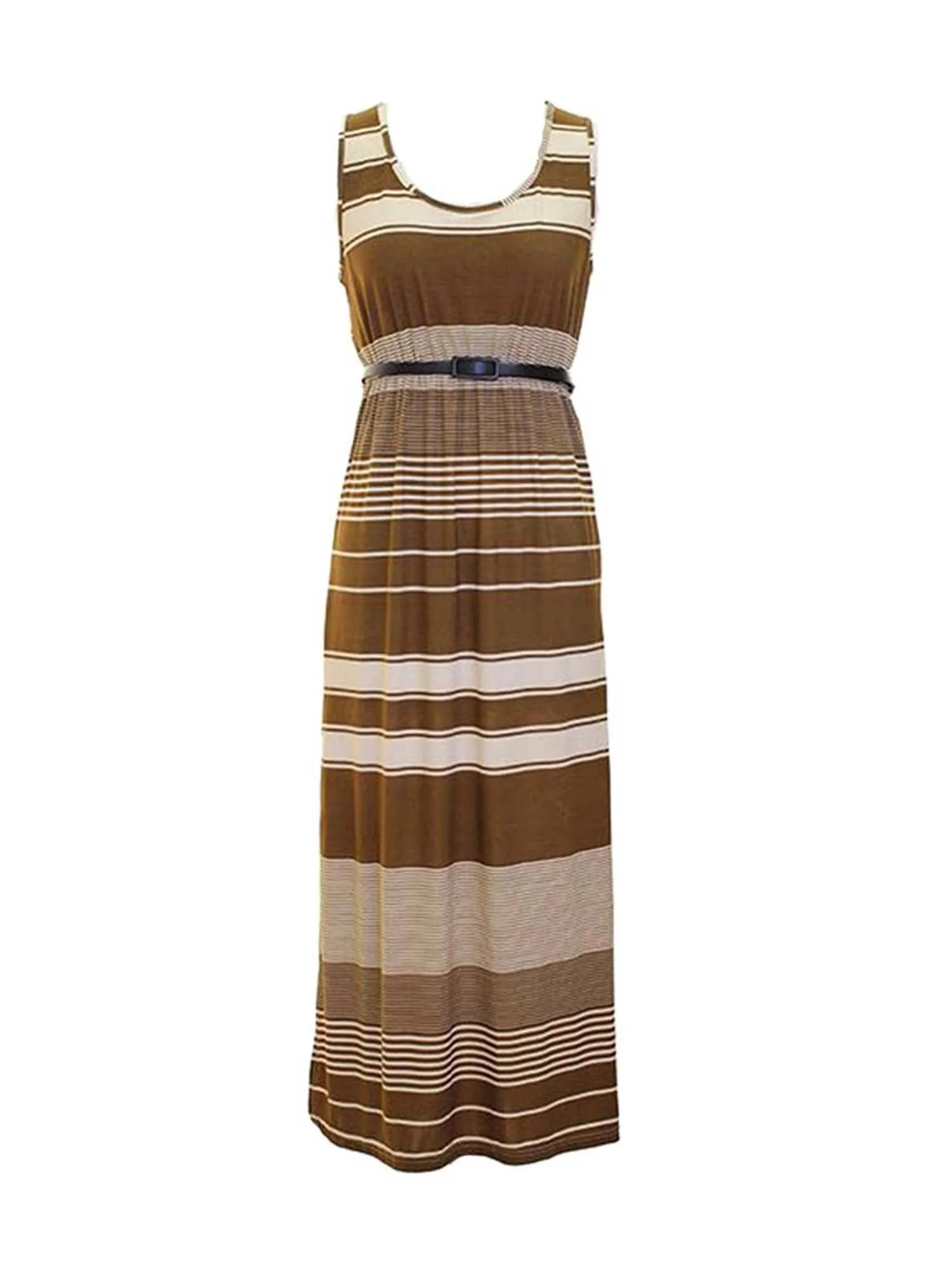 Brown Striped Empire Waist Long Maxi Dress With Side Slit Size Small