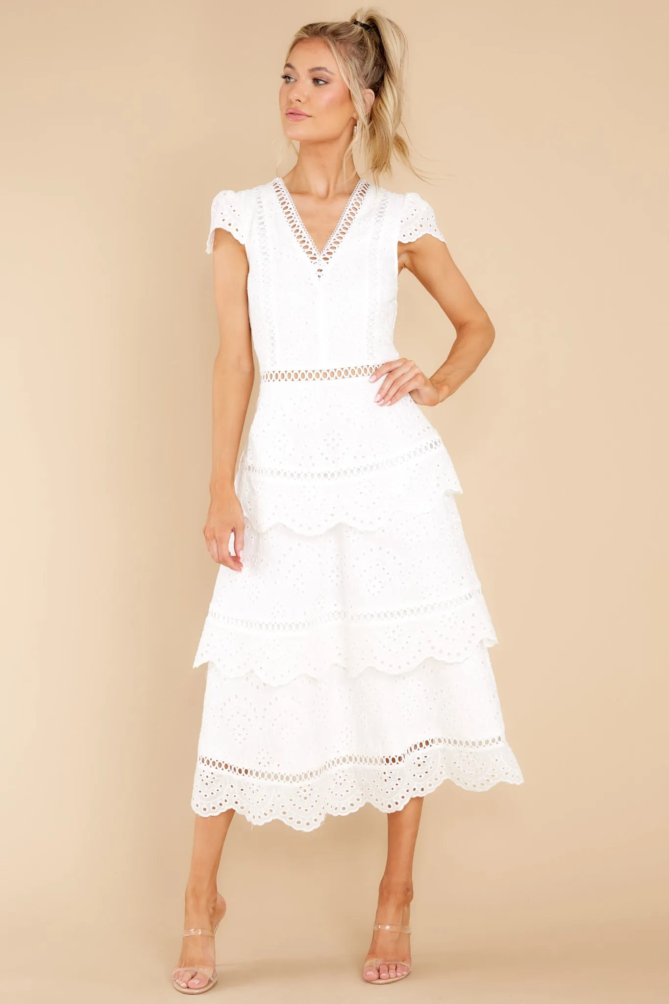 Brunch Out White Eyelet Midi Dress