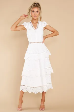 Brunch Out White Eyelet Midi Dress