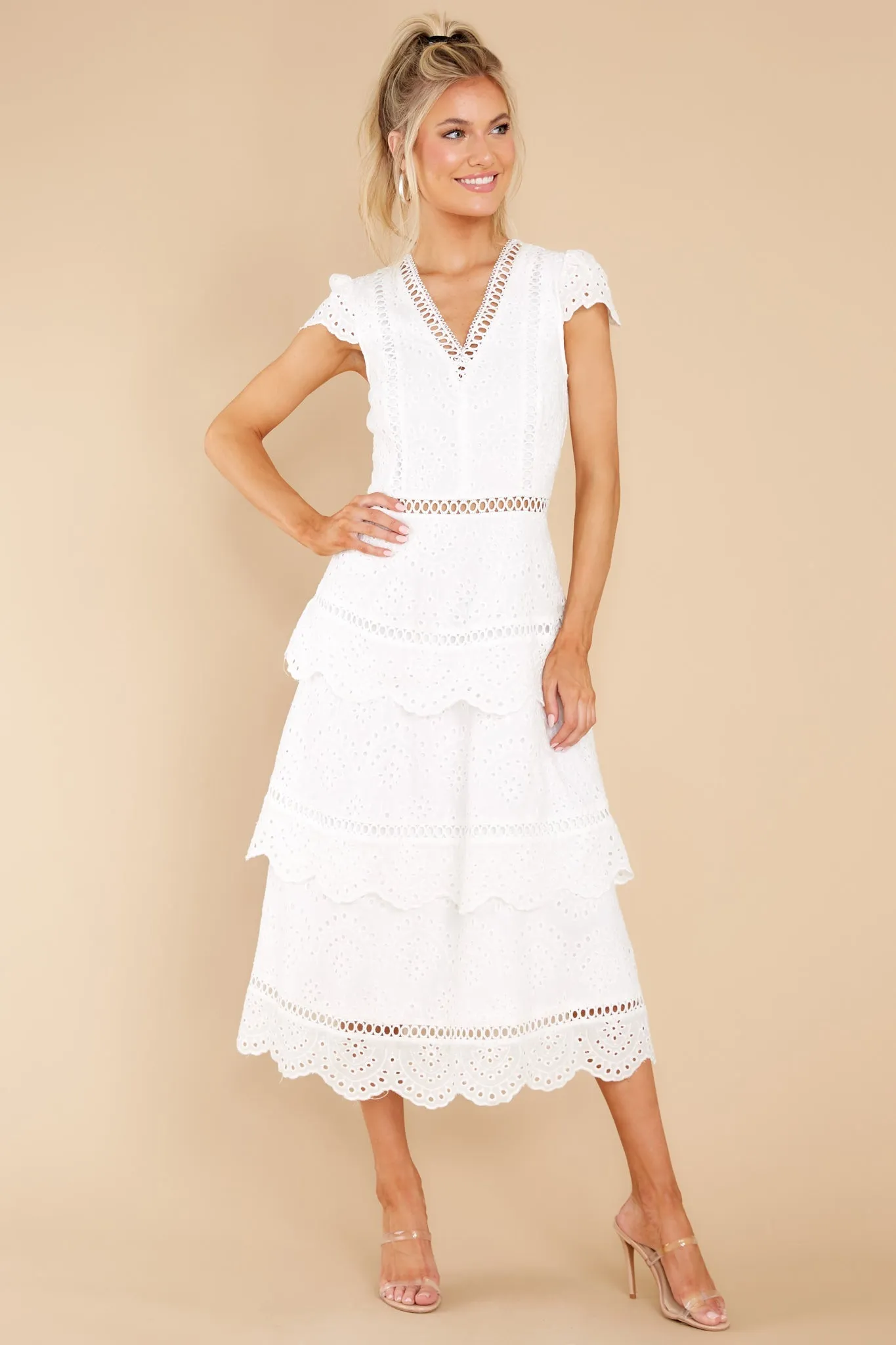 Brunch Out White Eyelet Midi Dress