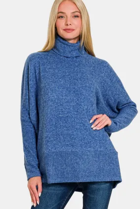 Brushed Melange Hacci Turtleneck Sweater - Navy