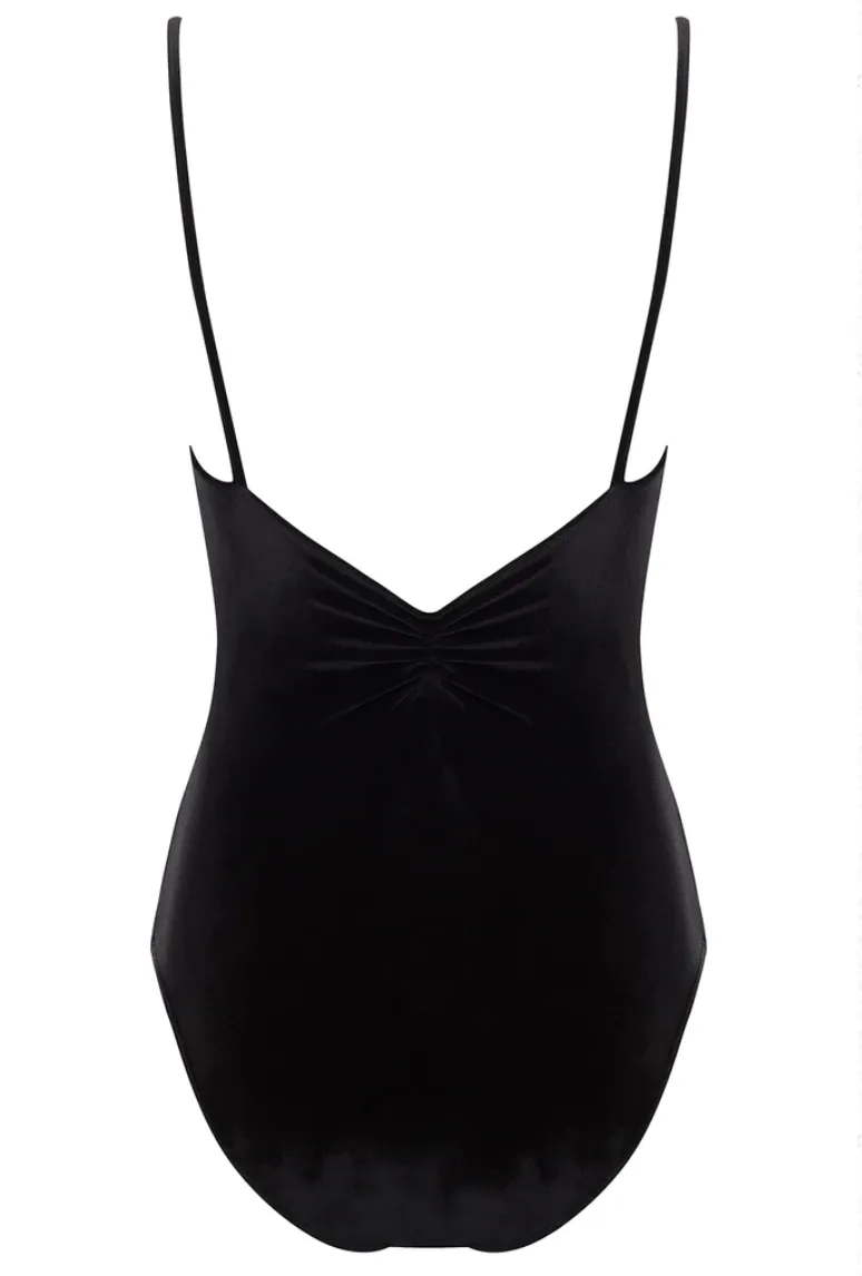 Bullet Pointe | Pinch-Front Velvet Leotard | Black