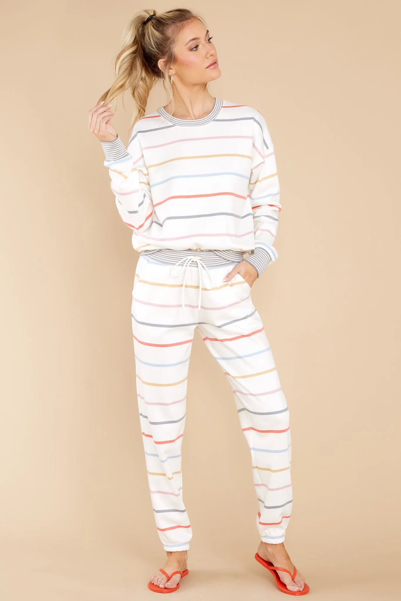 Call It A Night White Multi Stripe Joggers