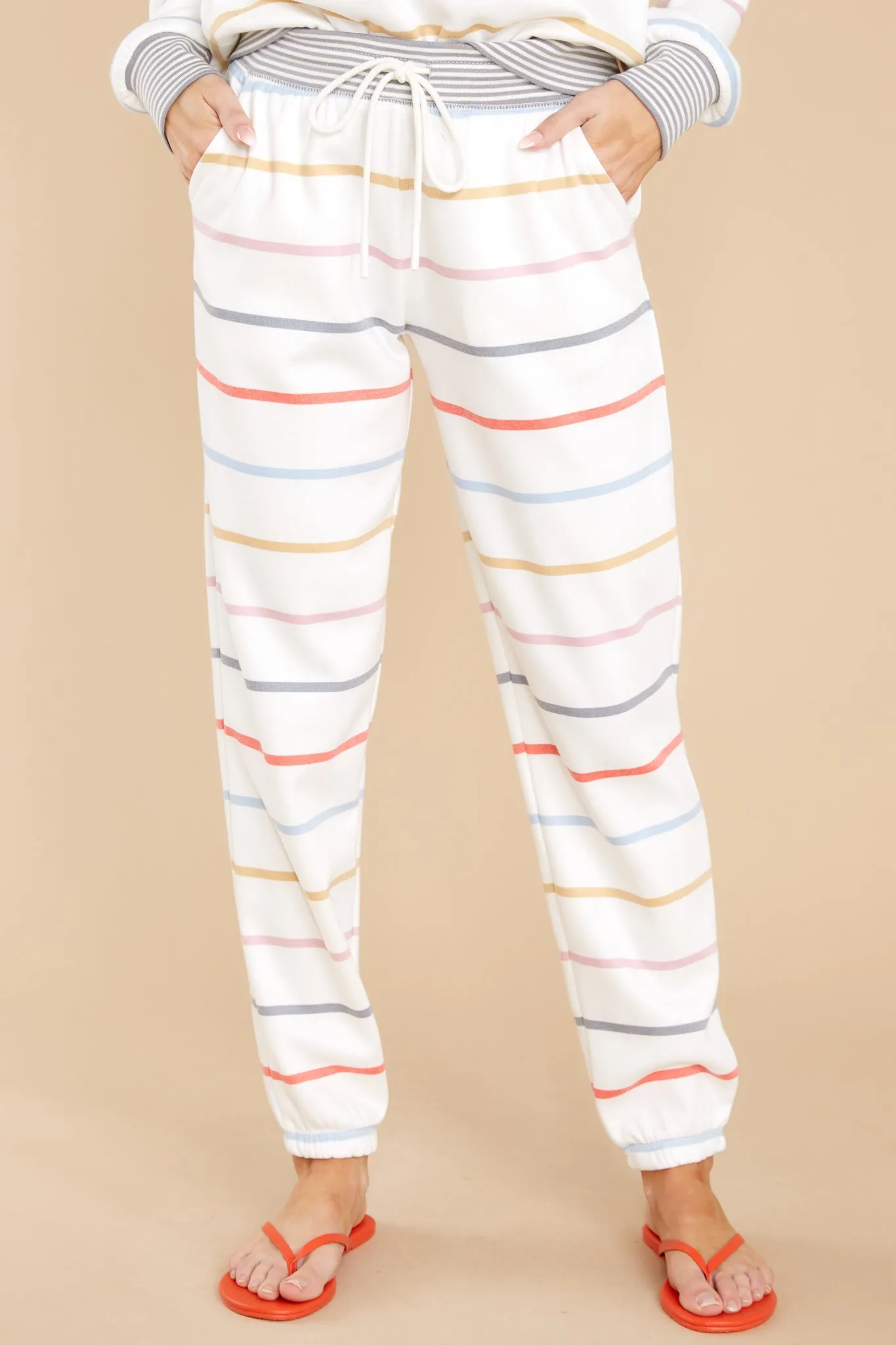 Call It A Night White Multi Stripe Joggers