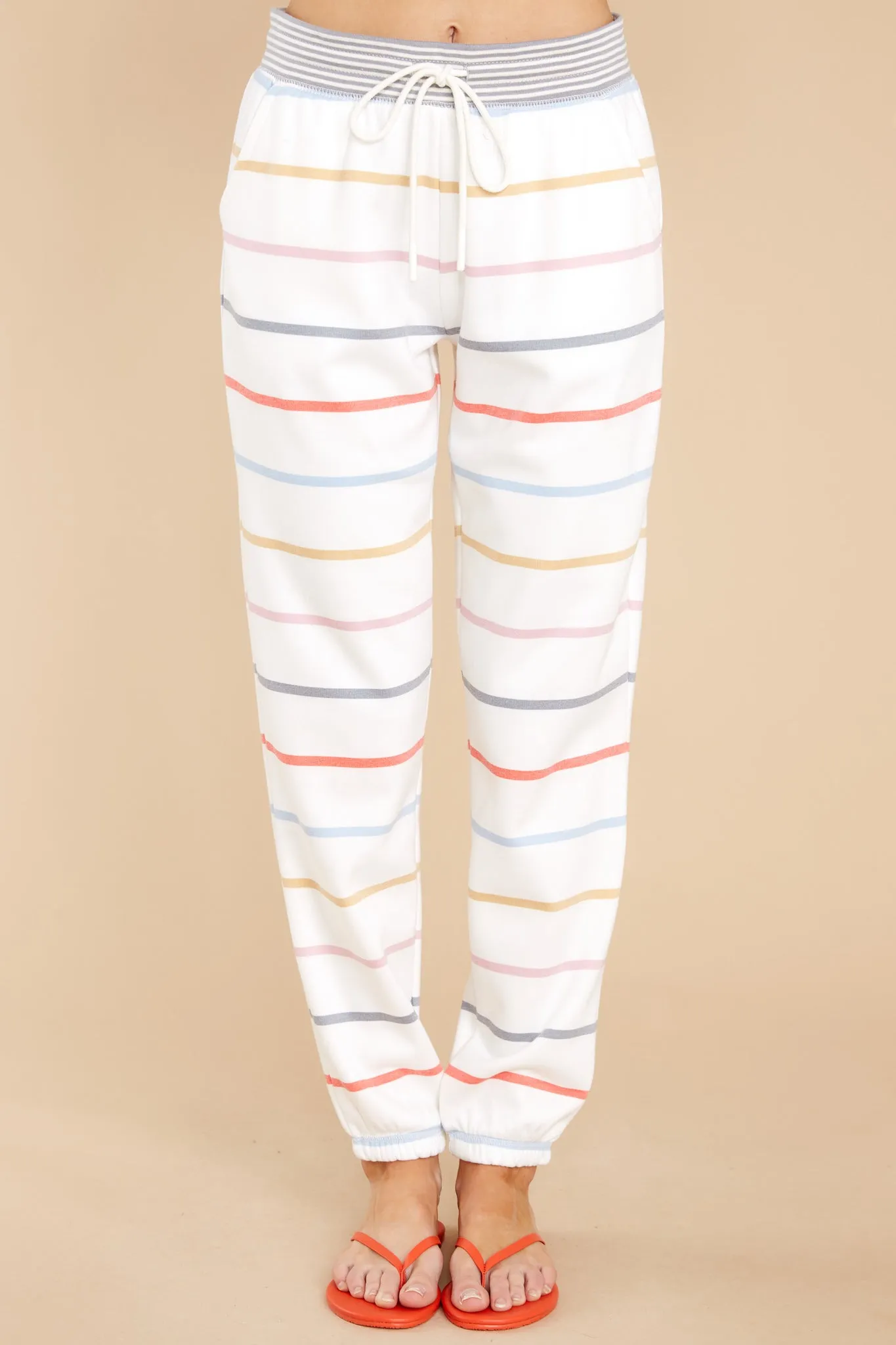 Call It A Night White Multi Stripe Joggers