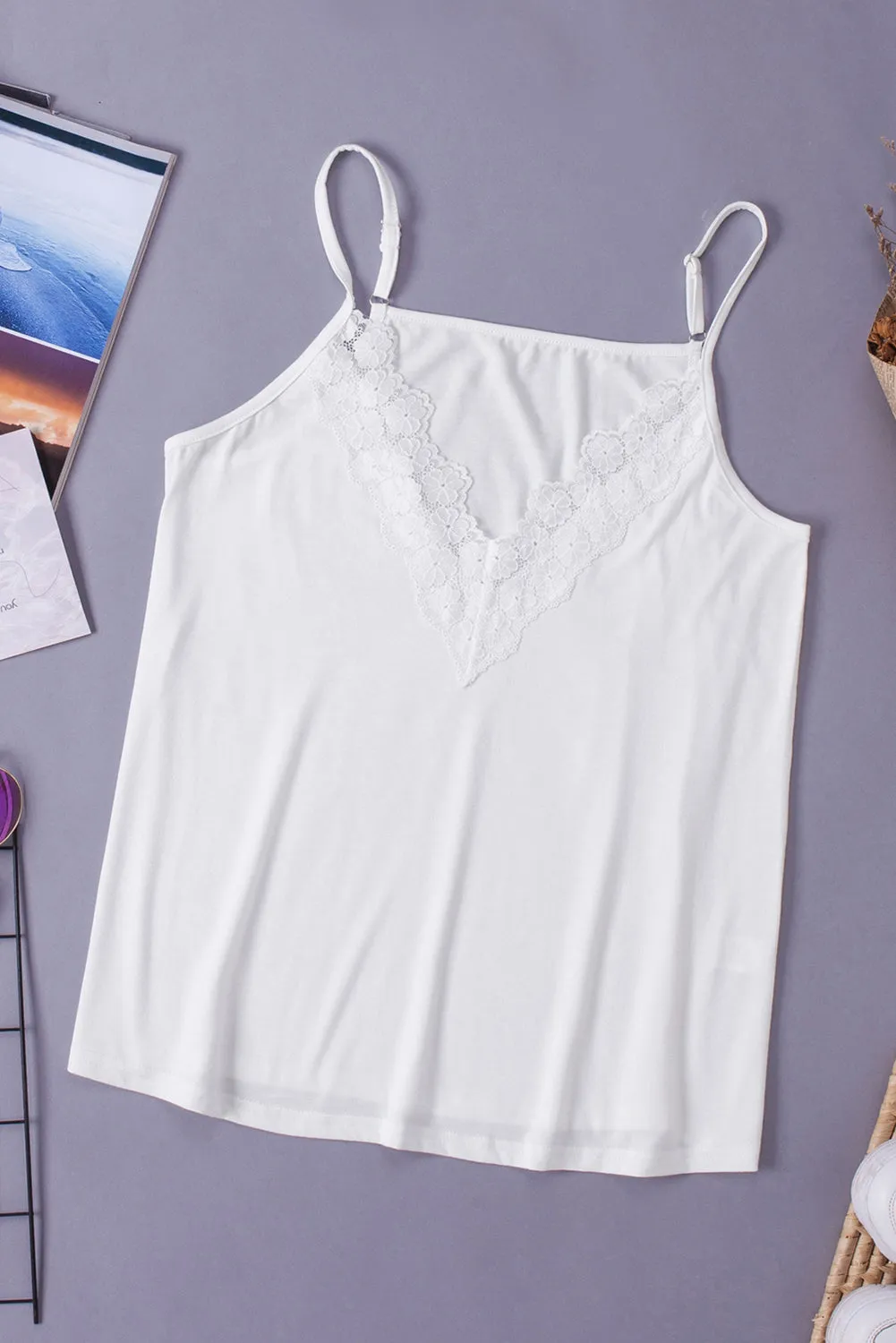 Camisole Top Lace Trim V Neck Spaghetti Strap Tank Top