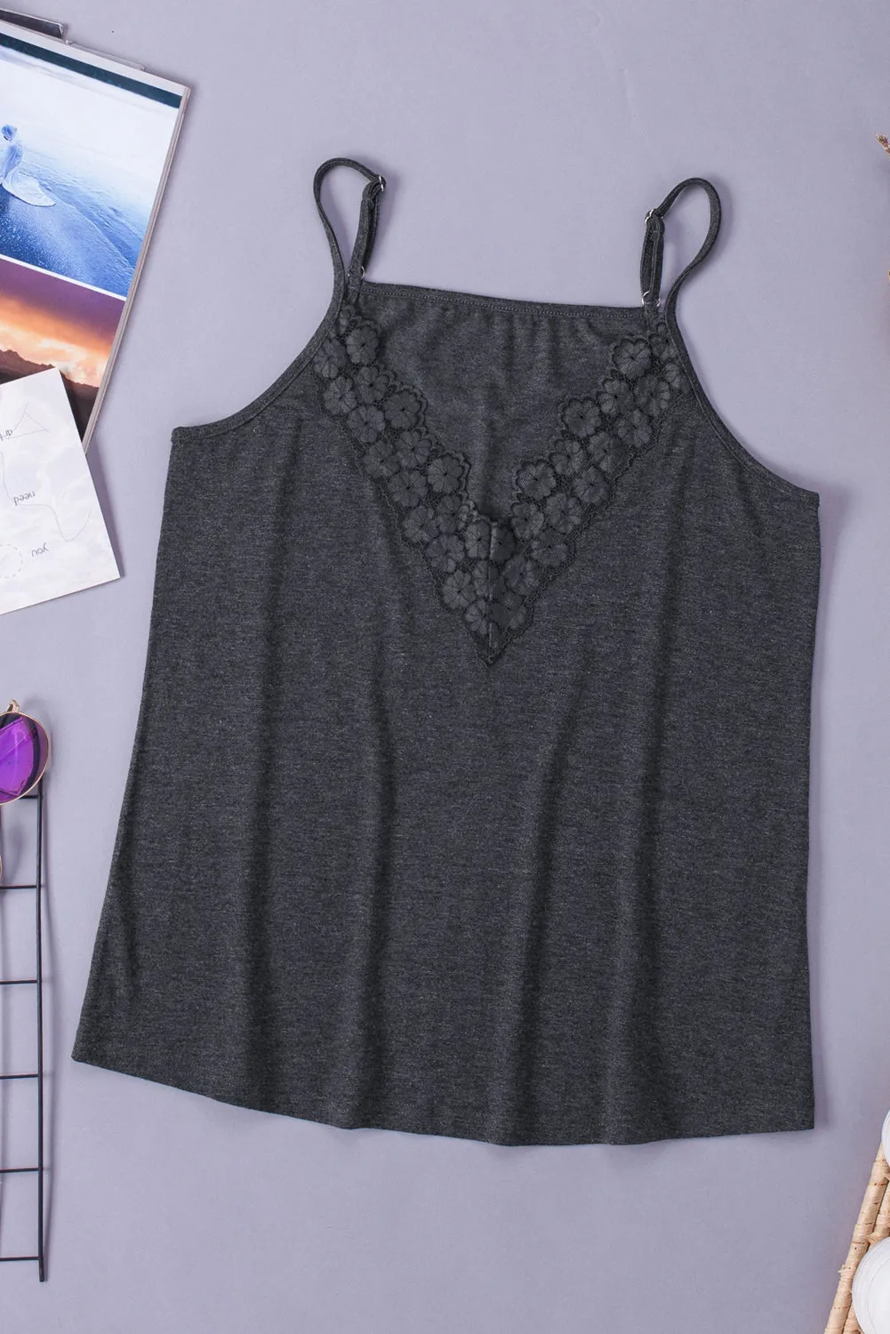 Camisole Top Lace Trim V Neck Spaghetti Strap Tank Top