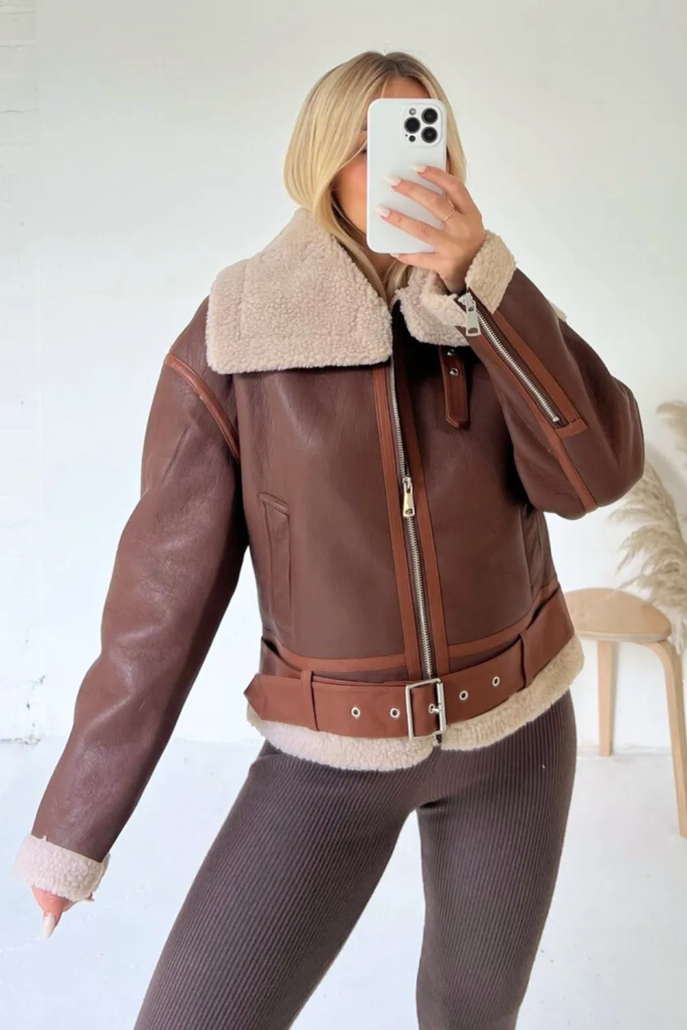 Carmel brown aviator jacket