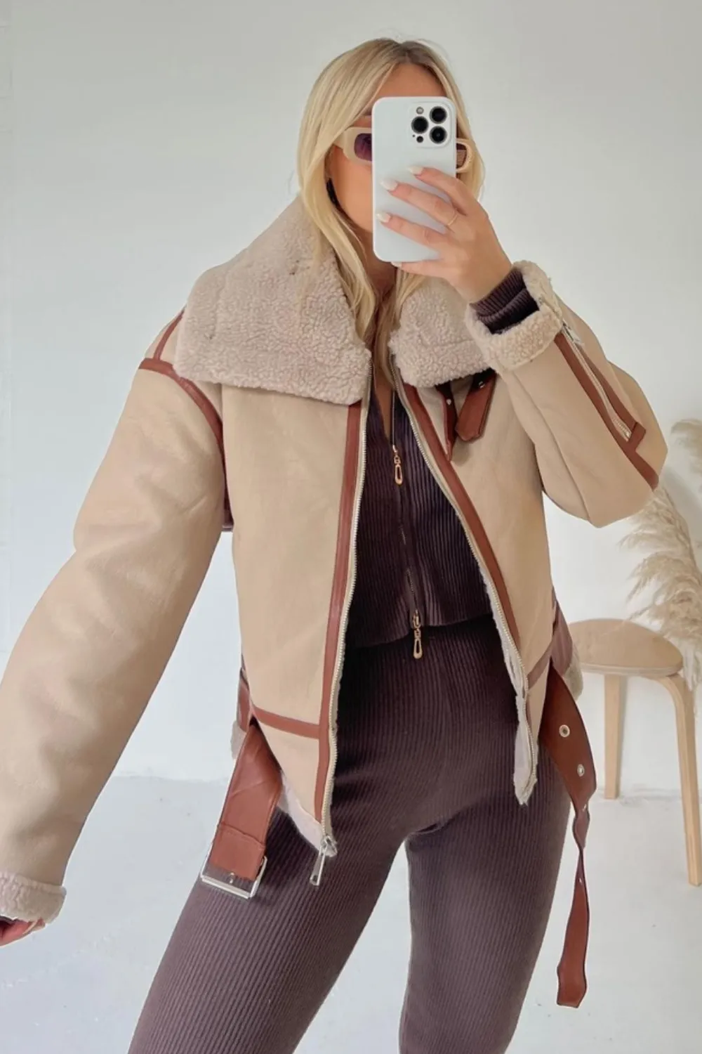 Carmel cream aviator jacket