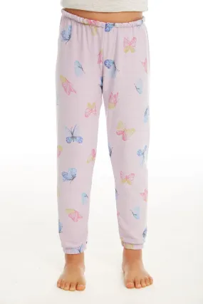 CHASER KIDS - Girls Cozy Knit Lounge Pant "Watercolor Butterflies"