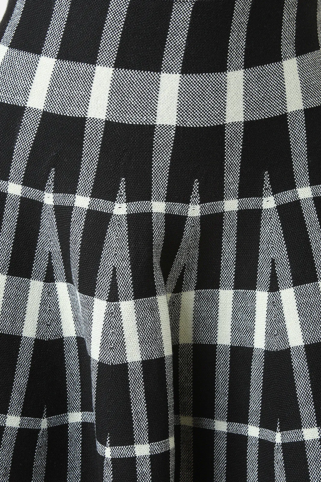 Checked Knit High Waist Yoke Circle Skirt