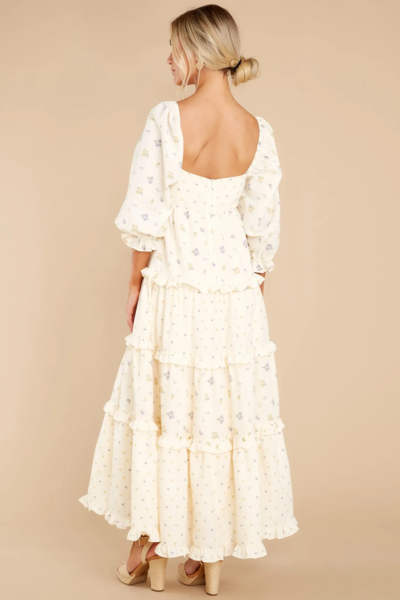 Cheerful Moments Ivory Floral Print Maxi Dress