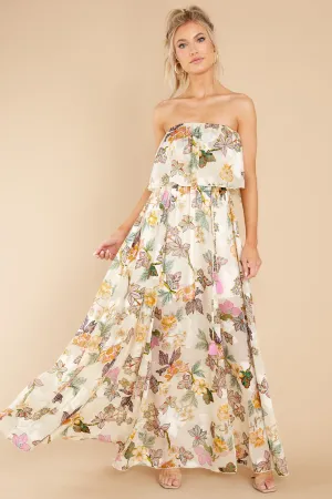 Cheerful Sights Ivory Floral Print Maxi Dress