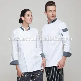 chef jaket white and gray puss botton