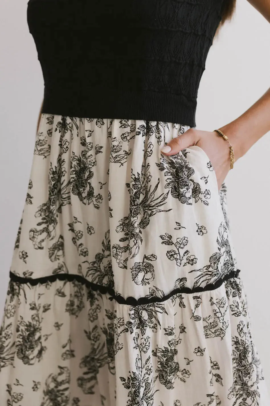 Cherney Tiered Floral Dress in Black