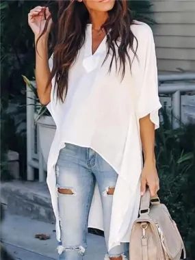 Chic Asymmetrical V-Neck Relax Shirt