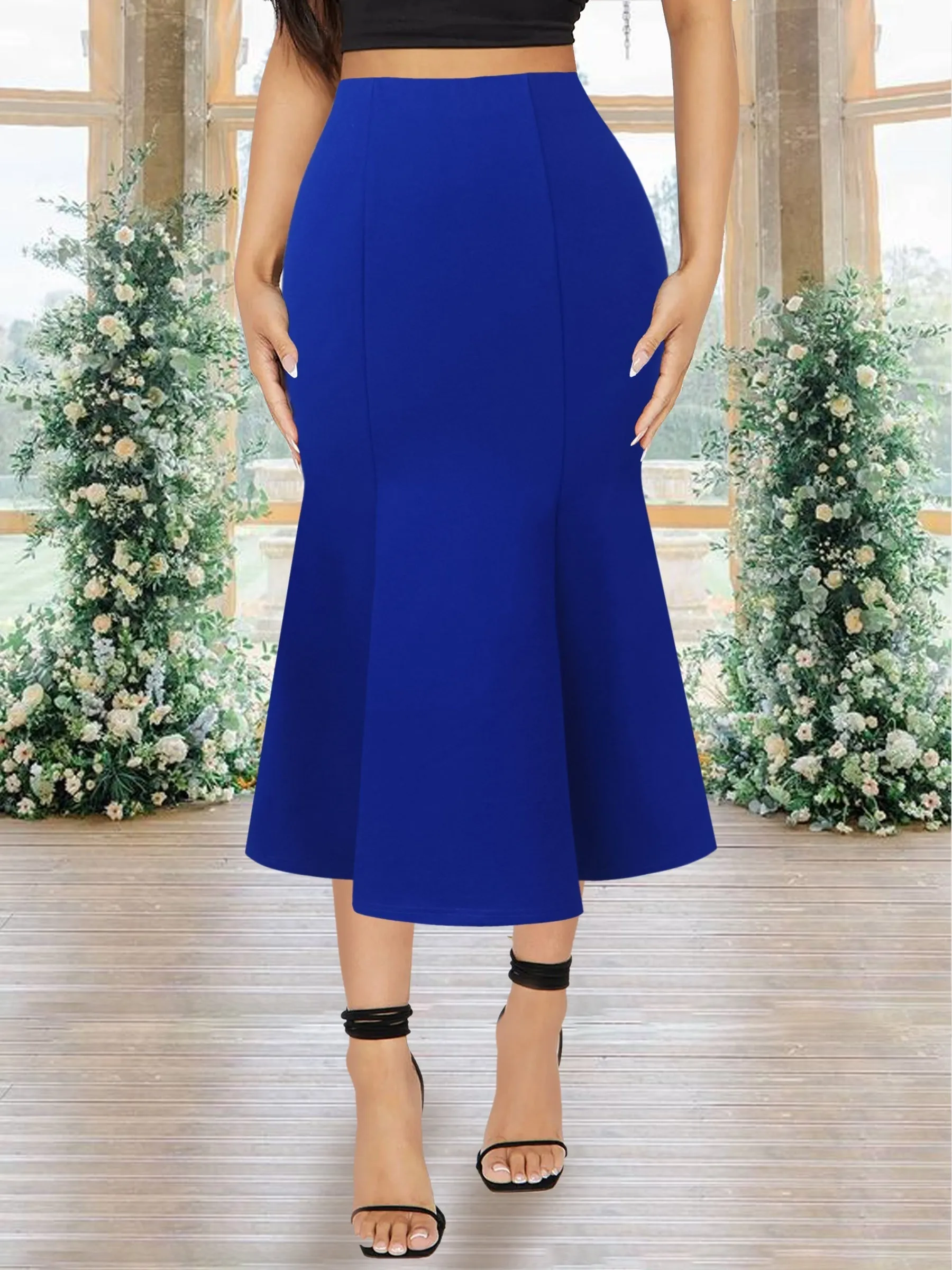 Chic Solid High Waist Bodycon Skirt - Flattering Mermaid Hem Midi for Parties & Banquets - Ultra-Feminine, Figure-Hugging Style - Womens Fashion Wardrobe Staple