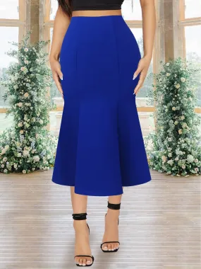 Chic Solid High Waist Bodycon Skirt - Flattering Mermaid Hem Midi for Parties & Banquets - Ultra-Feminine, Figure-Hugging Style - Womens Fashion Wardrobe Staple