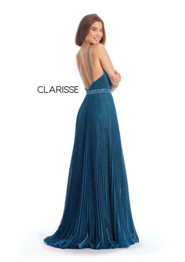 CLARISSE 8029 Peacock Teal Shimmer A-Line Dress