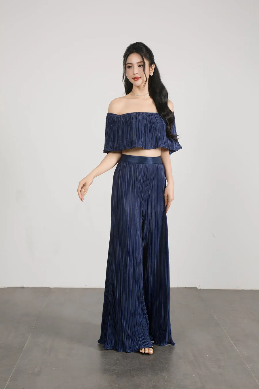 Cleolia Pleated Pants in Navy Blue