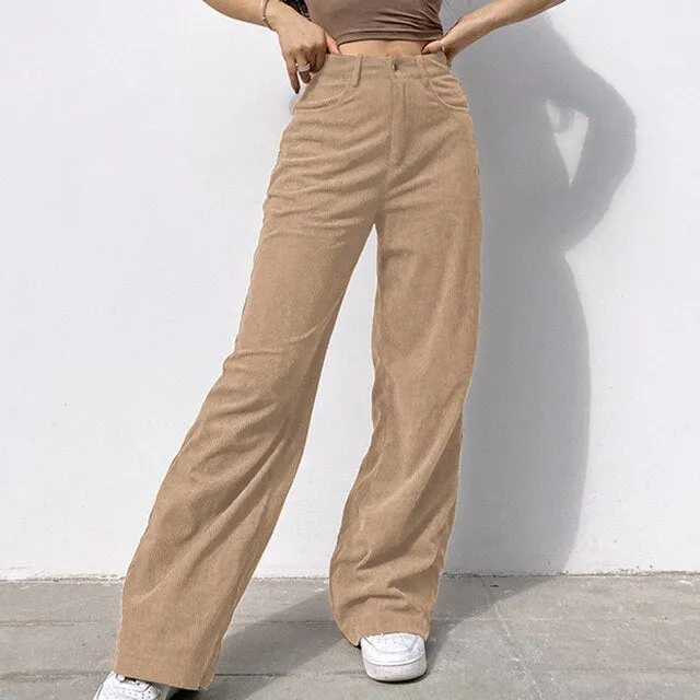 Corduroy Joggers Women Cargo Pants Streetwear Caramel Brown Low Waist Wide Leg Pants Straight Casual Baggy Trousers Female