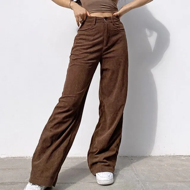 Corduroy Joggers Women Cargo Pants Streetwear Caramel Brown Low Waist Wide Leg Pants Straight Casual Baggy Trousers Female