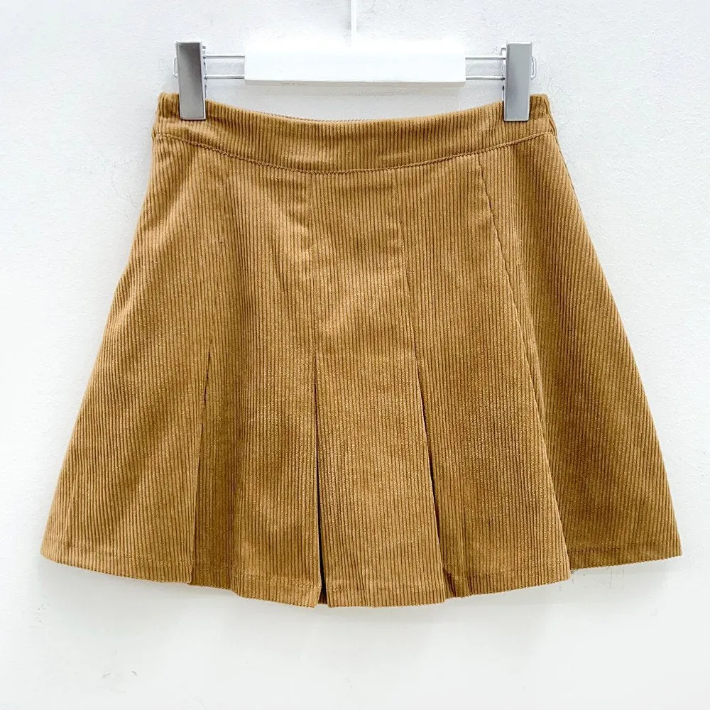 Corduroy Pleated Mini Skirt J31