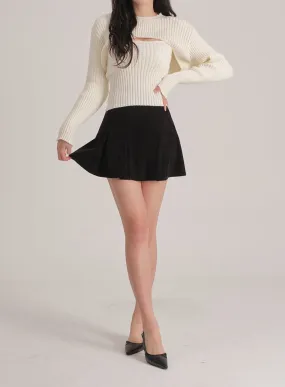 Corduroy Pleated Mini Skirt J31