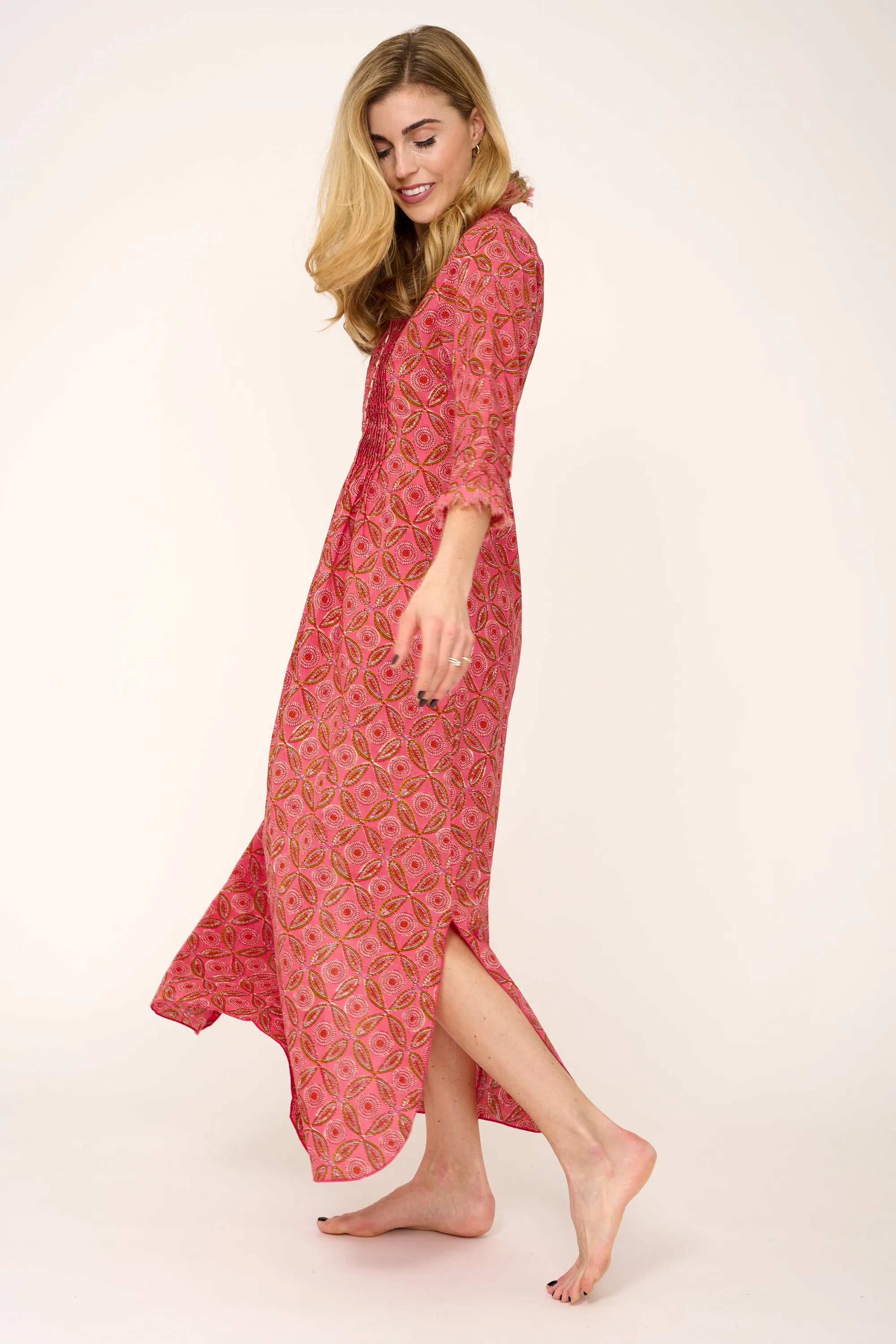 Cotton Annabel Maxi Dress in Coral Flower