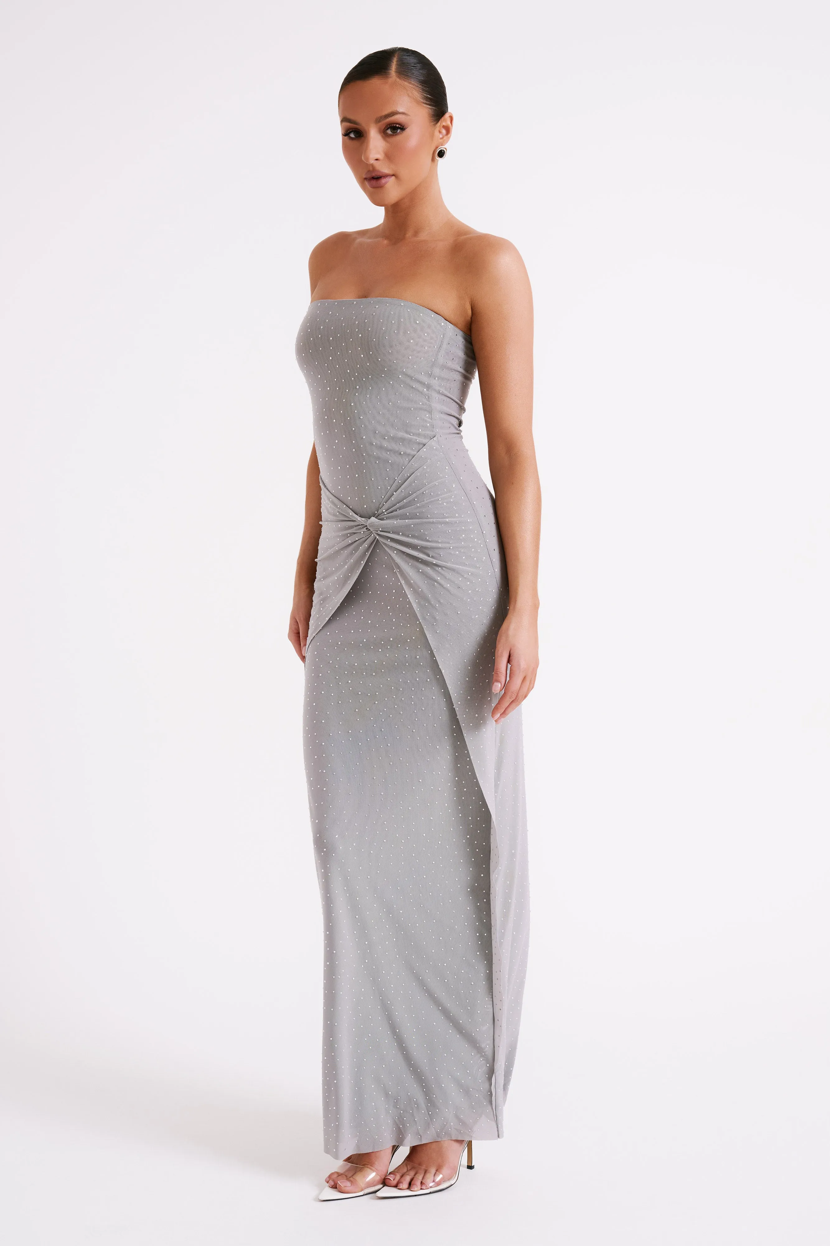 Crishelle Hot Fix Mesh Maxi Dress - Gunmetal