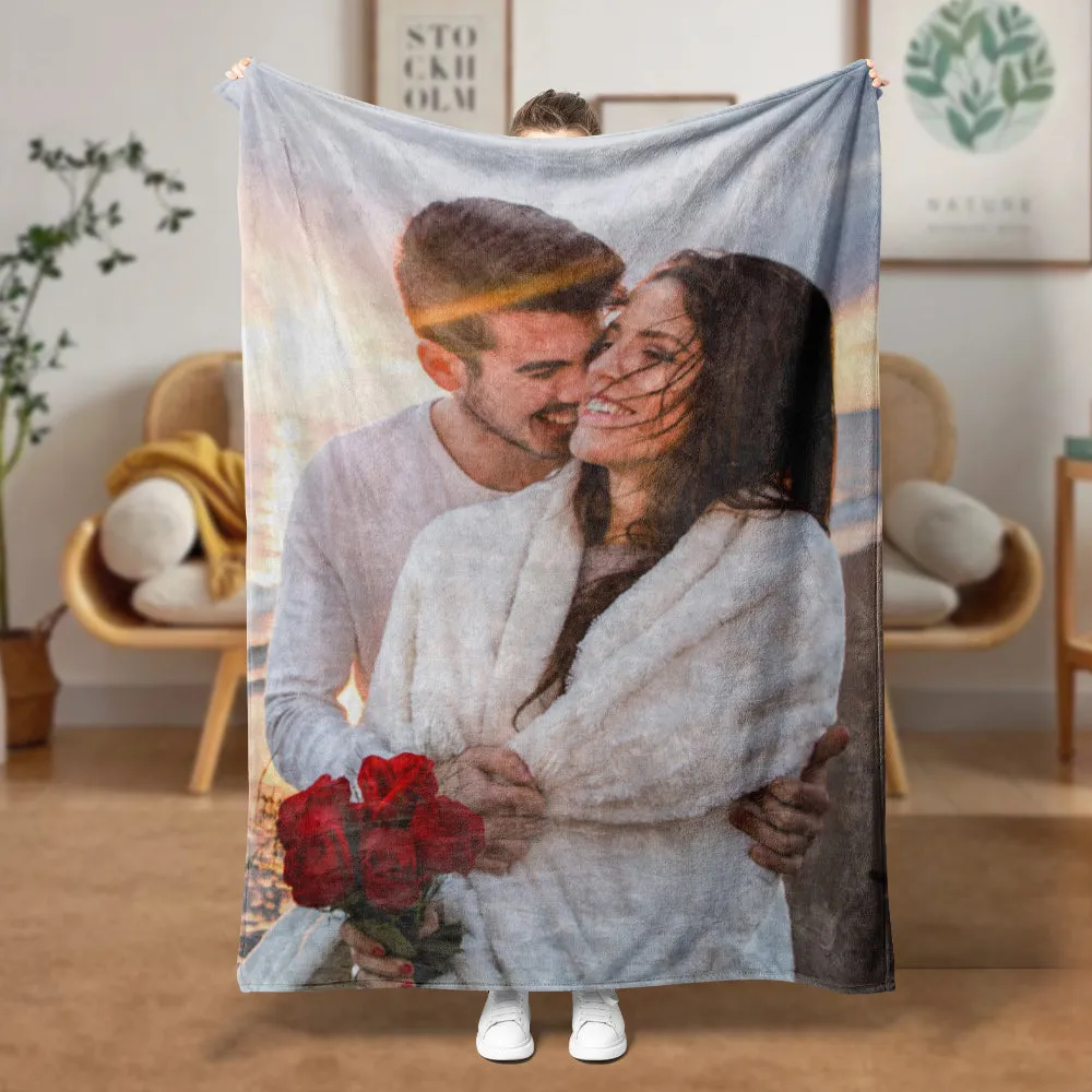 Custom 1 Photo Fleece Blankets for Pet Family/ Couple